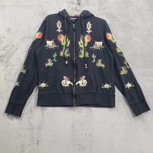 Cattlelac Ranch Hoodie Womens XL Black Western Cactus Cowboy Full Zip Sweatshirt